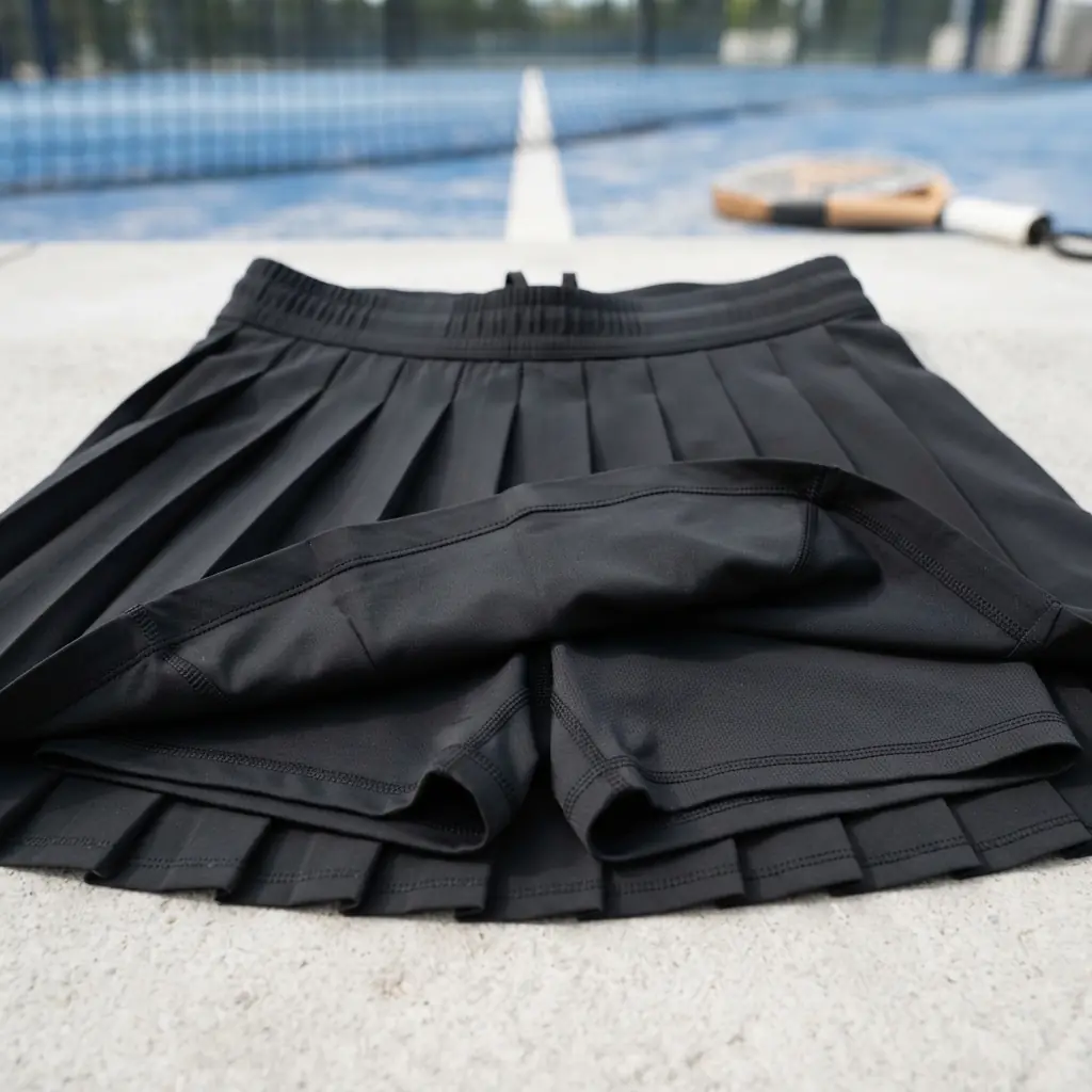 Black athletic skirt fabric detail
