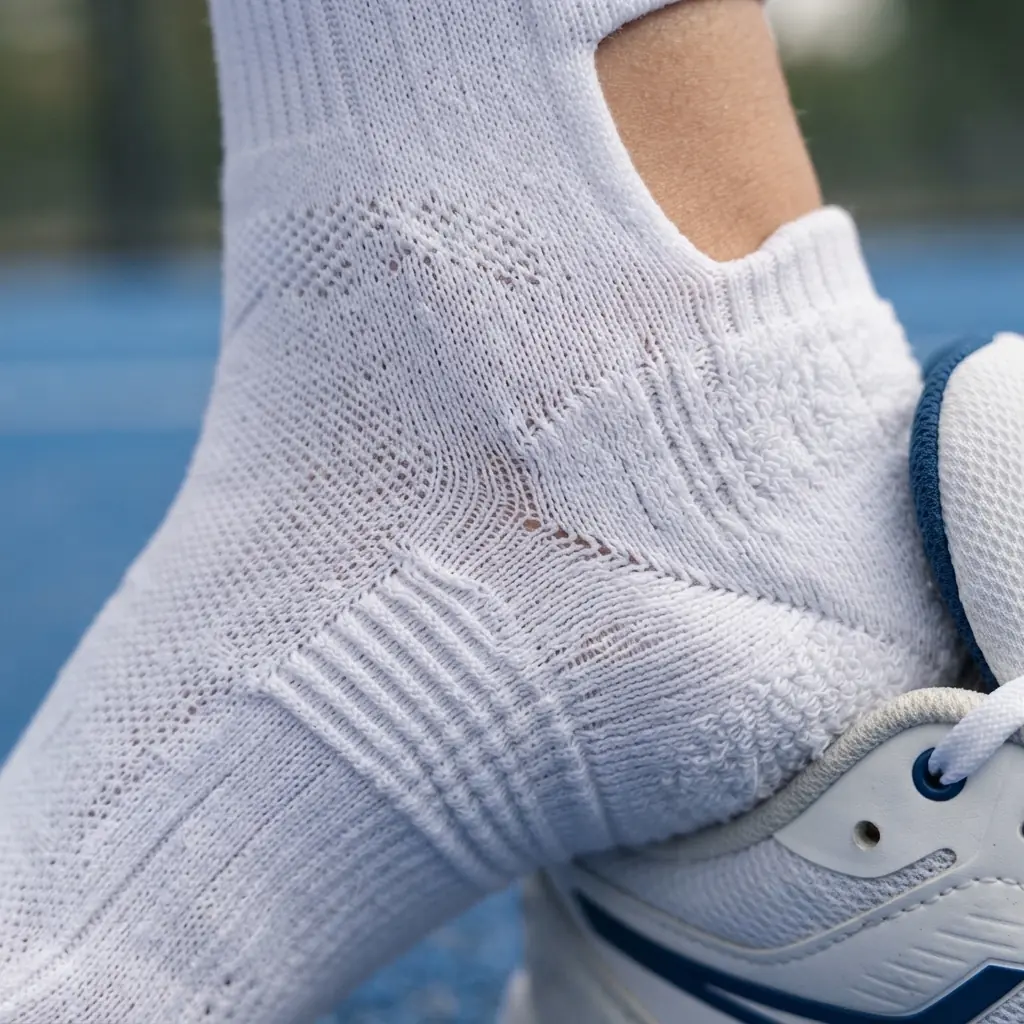 Cushioned athletic sock and court footwear detail