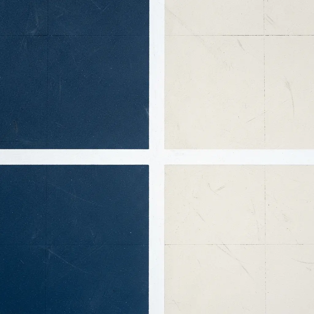 Architectural detail of a pickleball court kitchen line junction