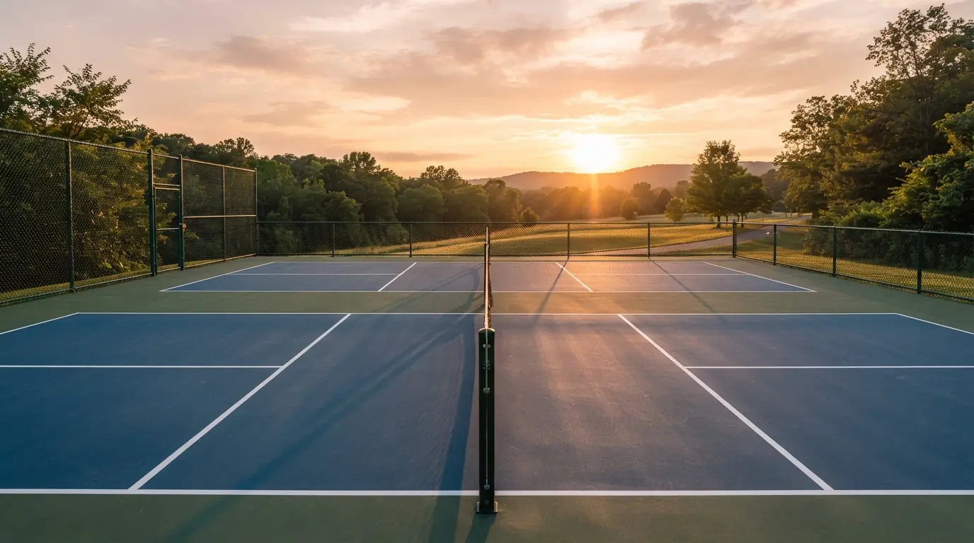Pickleball court at sunset