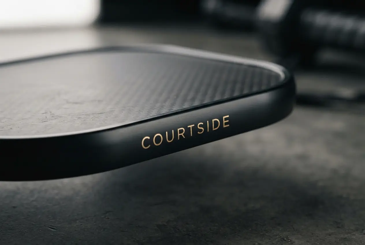 Close-up of a pickleball paddle edge guard