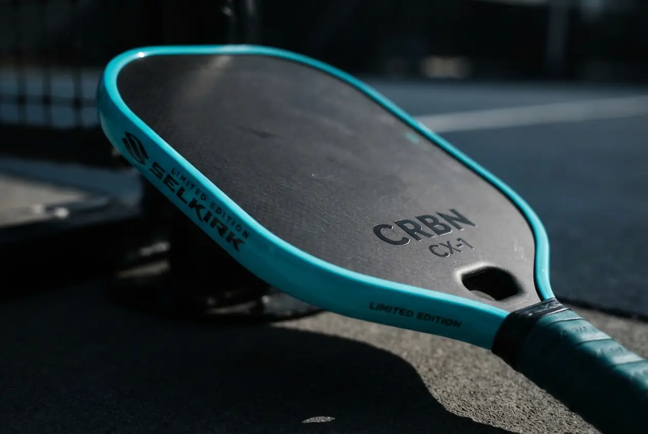 Limited edition paddle with an electric teal edge guard
