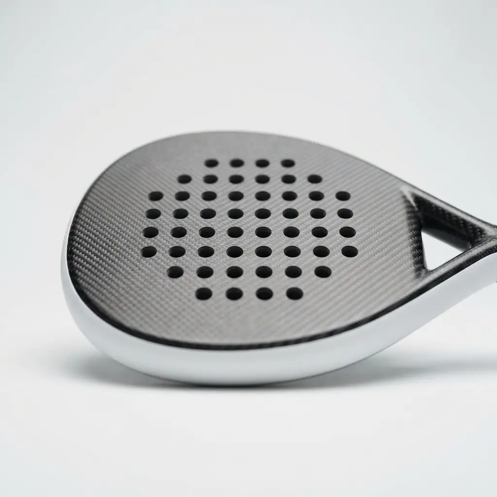 Studio close-up of a padel racket face